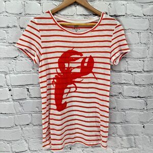Crown & Ivy Top Women's M Red White Stripe Lobster Authentic Tee Summer Vacation